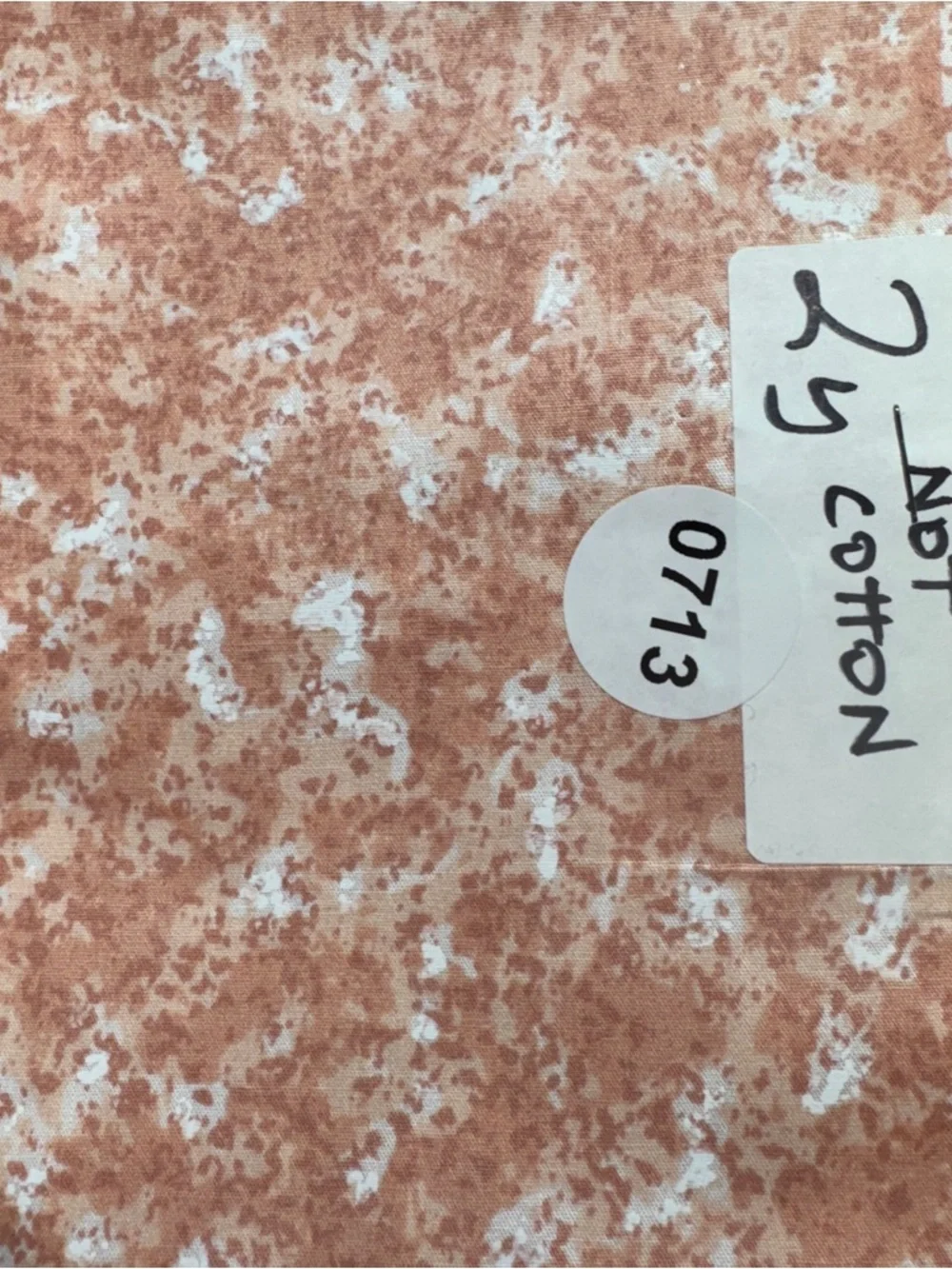 2 Yards Peach & White Speckled Fabric - Blend not cotton #713